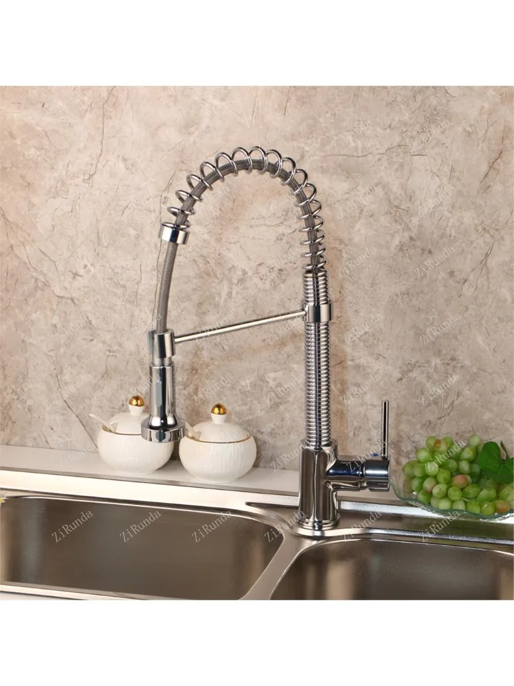 Spring kitchen faucet pull-out side spray dual nozzle mixer faucet, 360 degree rotating kitchen faucet