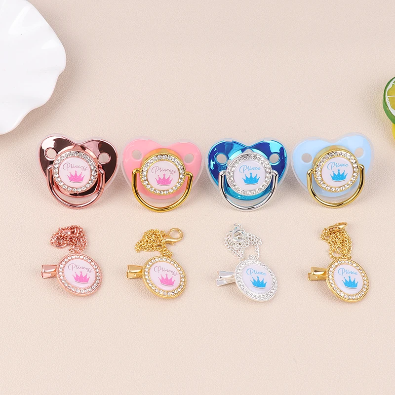 1Pc Sparkle Crown Pacifier Clip Chain Set Baby Shower Gift Silicone Newborn Dummy Toddler Teether Baby Soother Nipple