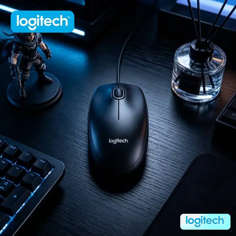 

1000DPI Optical Wired Mouse Logitech M100R USB Ambidextrous Compact Grip for PC Laptop Home Office Video Calls