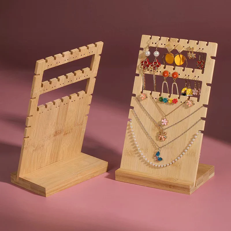 

36 Holes Earring Display Rack Jewelry Organizer Stand Bamboo Necklace Holder Multi-function Display Rack Earrings Storage