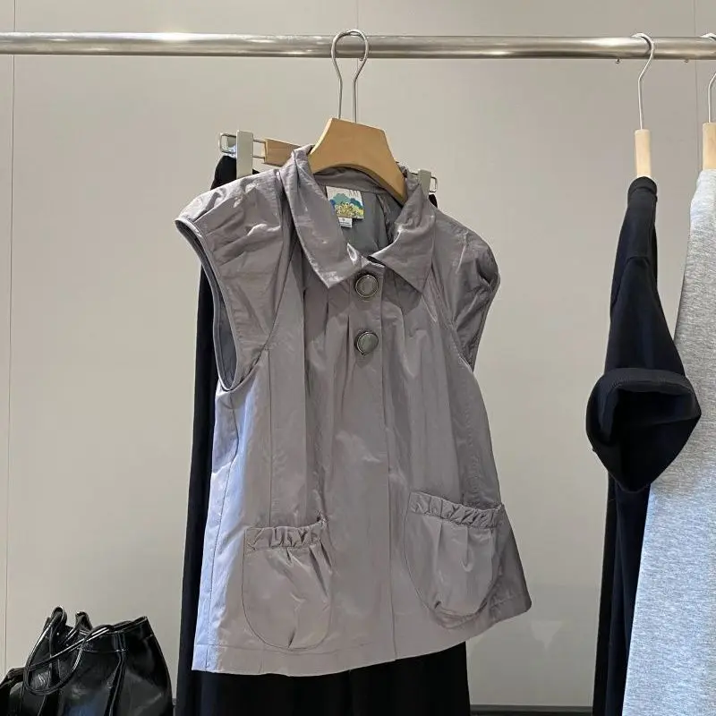 

Vintage Vests Women Japanese Y2k Peter Pan Collar Sleeveless Jackets 2025 Autumn New Unique Design Waistcoat Tops