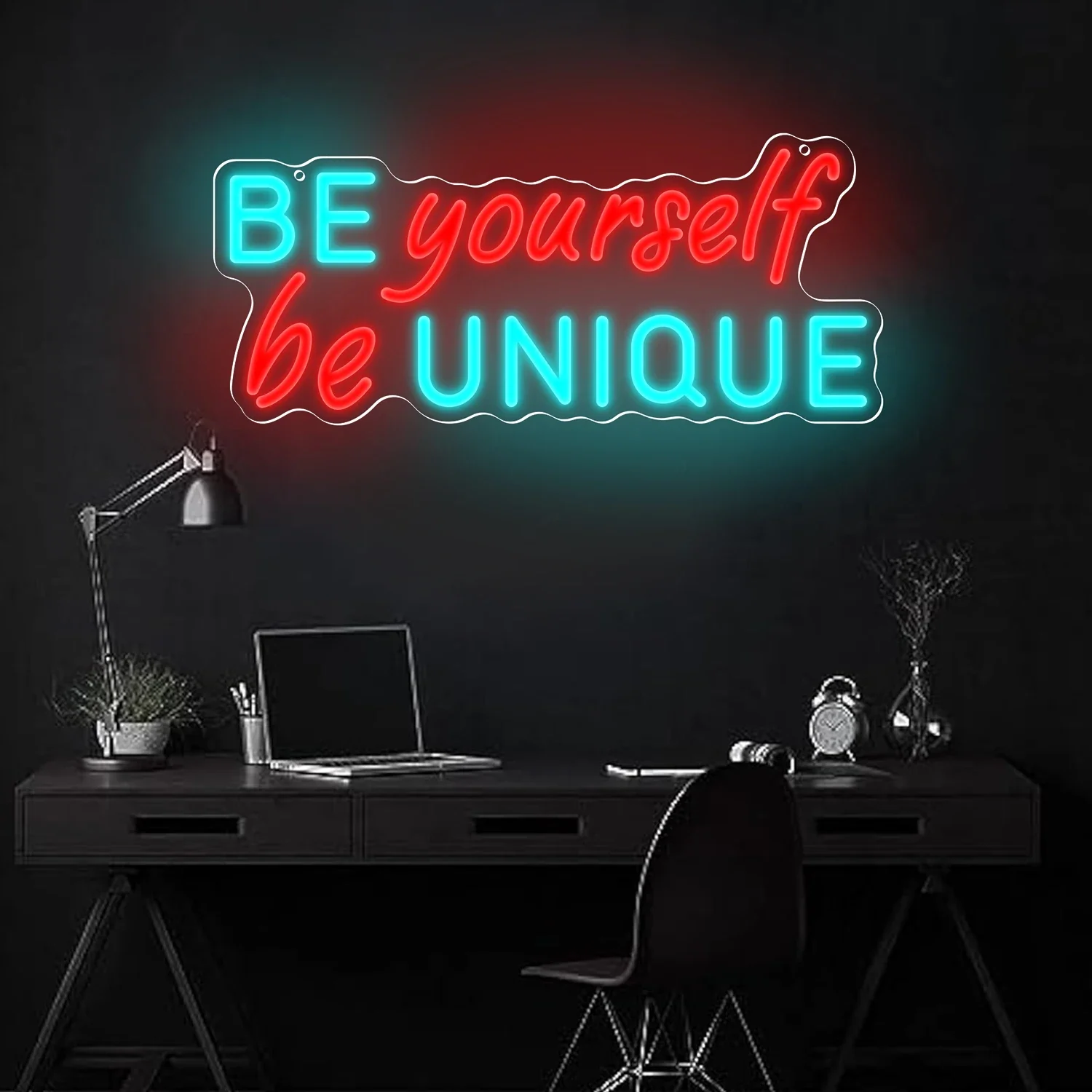 Be Yourself Be Unique Neon Sign Inspirational Quote LED Wall Art USB Powered  Blue Red Decor Home Bedroom Cafe Aesthetic Light