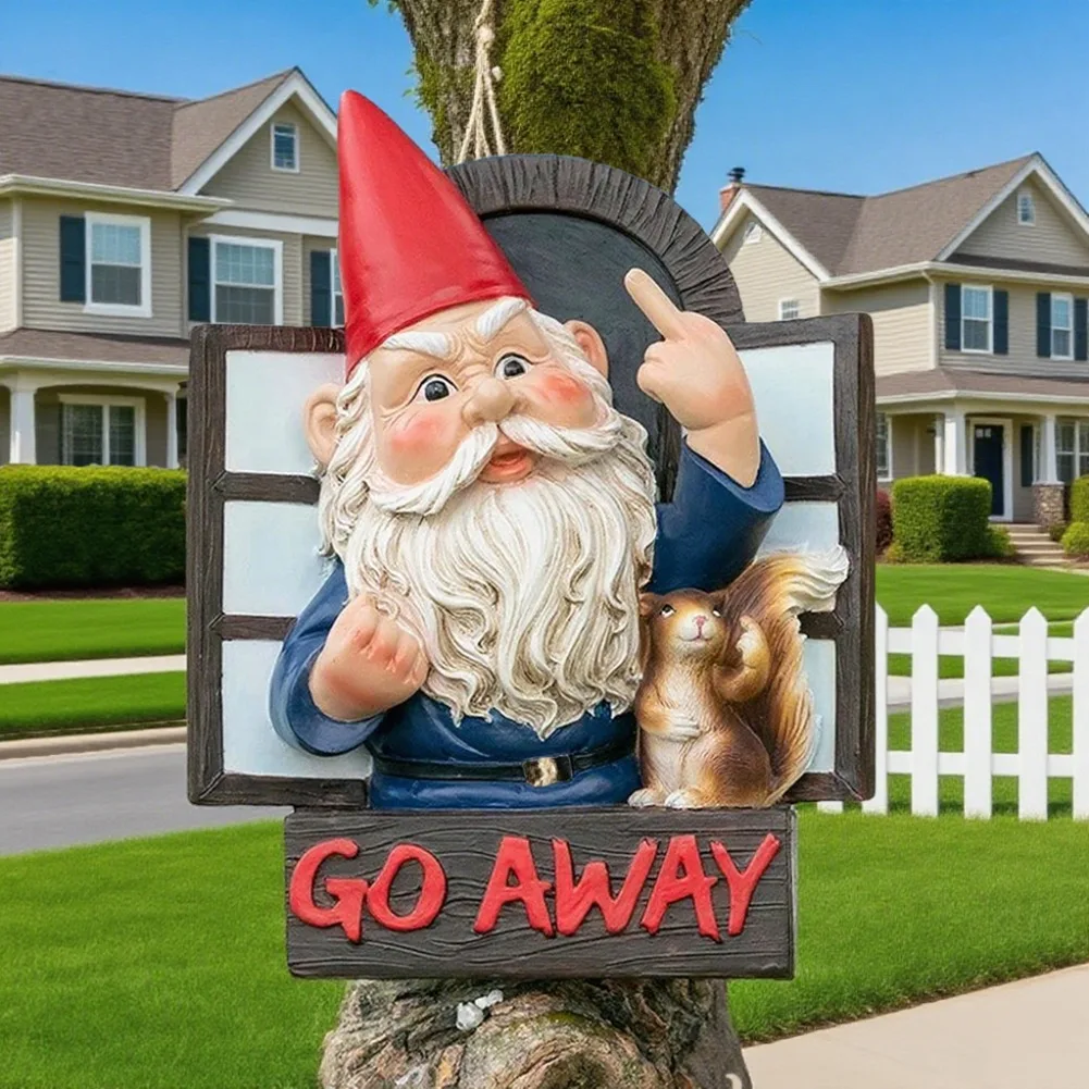 Funny Hanging Statue Santa Middle Finger Wall Decor Drunk Gnome Wall Signs Gothic Home Room Garden Decoration Halloween Christma