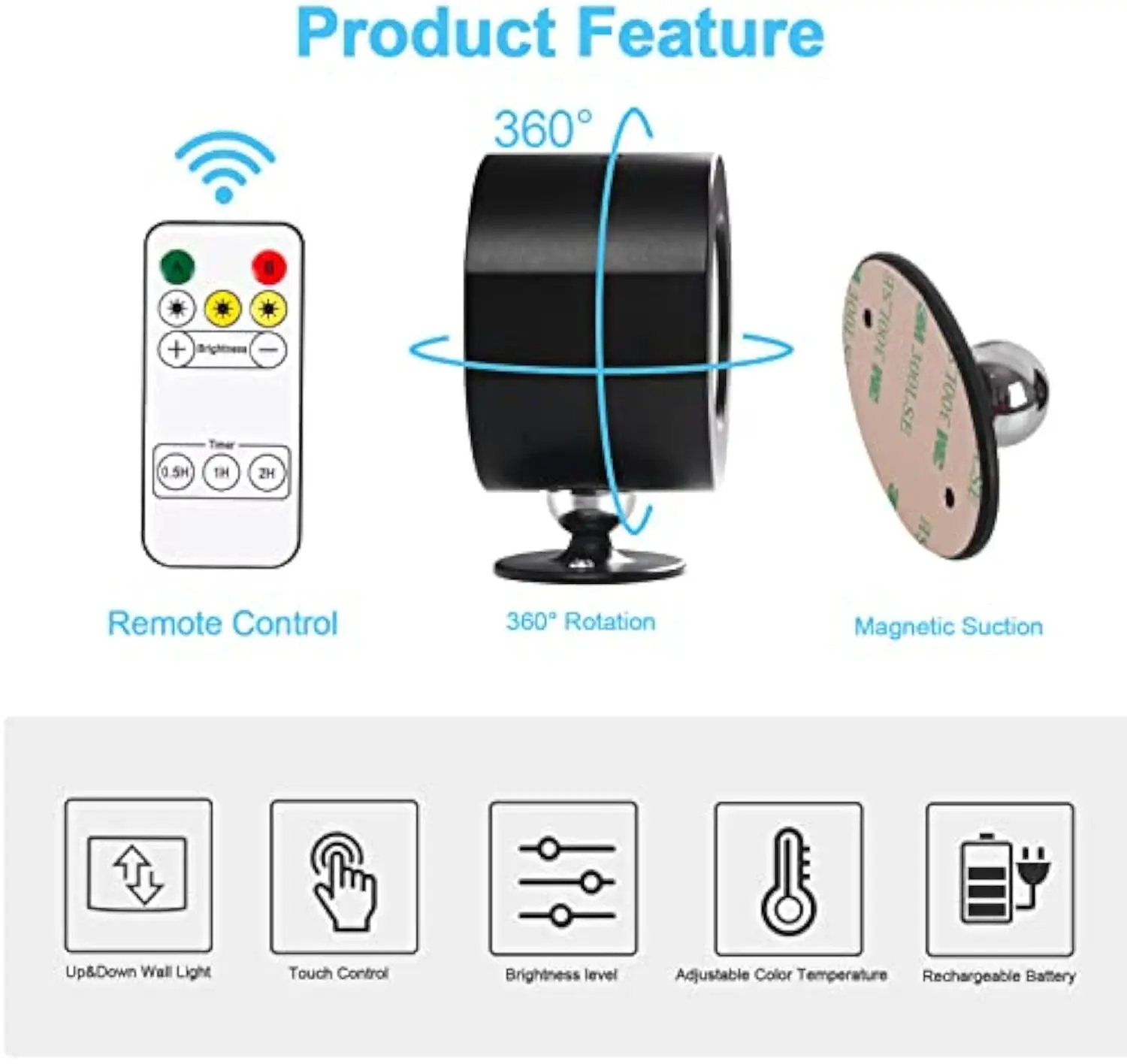 Светодиодные настенные бра с сенсорным управлением, пульт дистанционного управления, вращающийся на 360° USB-зарядка, беспроводной портативный ночник для спальни, учебы, чтения
