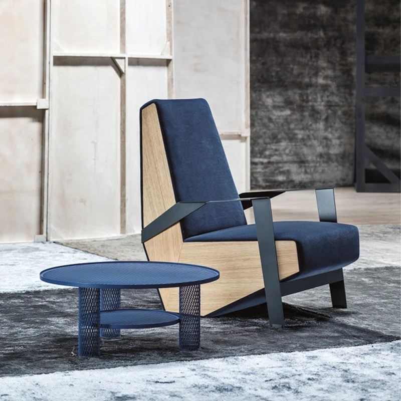 Simple design, living room model room solid wood leather art reception negotiation armchair