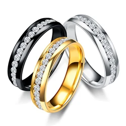 Cute Vintage Stainless Steel Ring Anel Inlay Reinestone Bridal Engagement Wedding Ring for Women Christmas Gift Fashion Jewelry