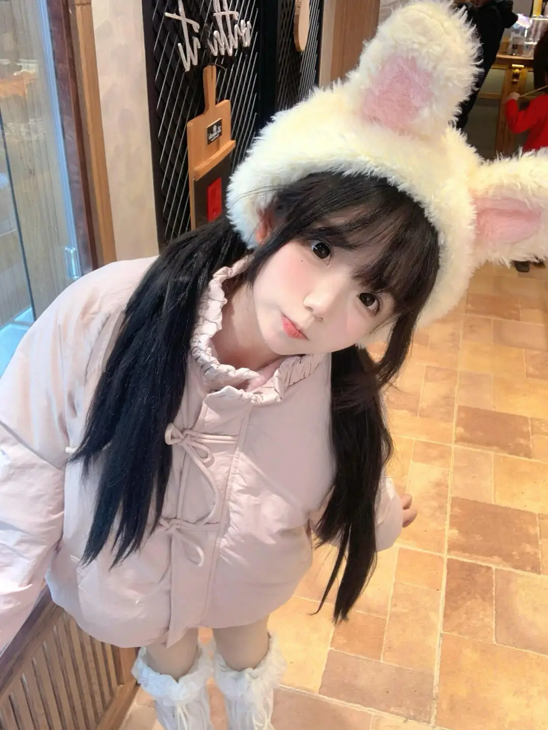 

Милая розовая куртка-пуховик Du для девочек, свободное теплое пальто с хлебом, зимняя верхняя одежда с цветочным дизайном