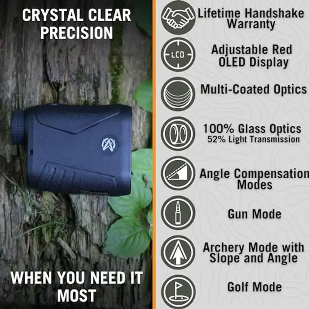 Laser Rangefinder Hunting Shooting Golfing Red OLED/HD Display Fast Accurate 1760yd Reflective 1000yd Tree 800yd Deer All Glass