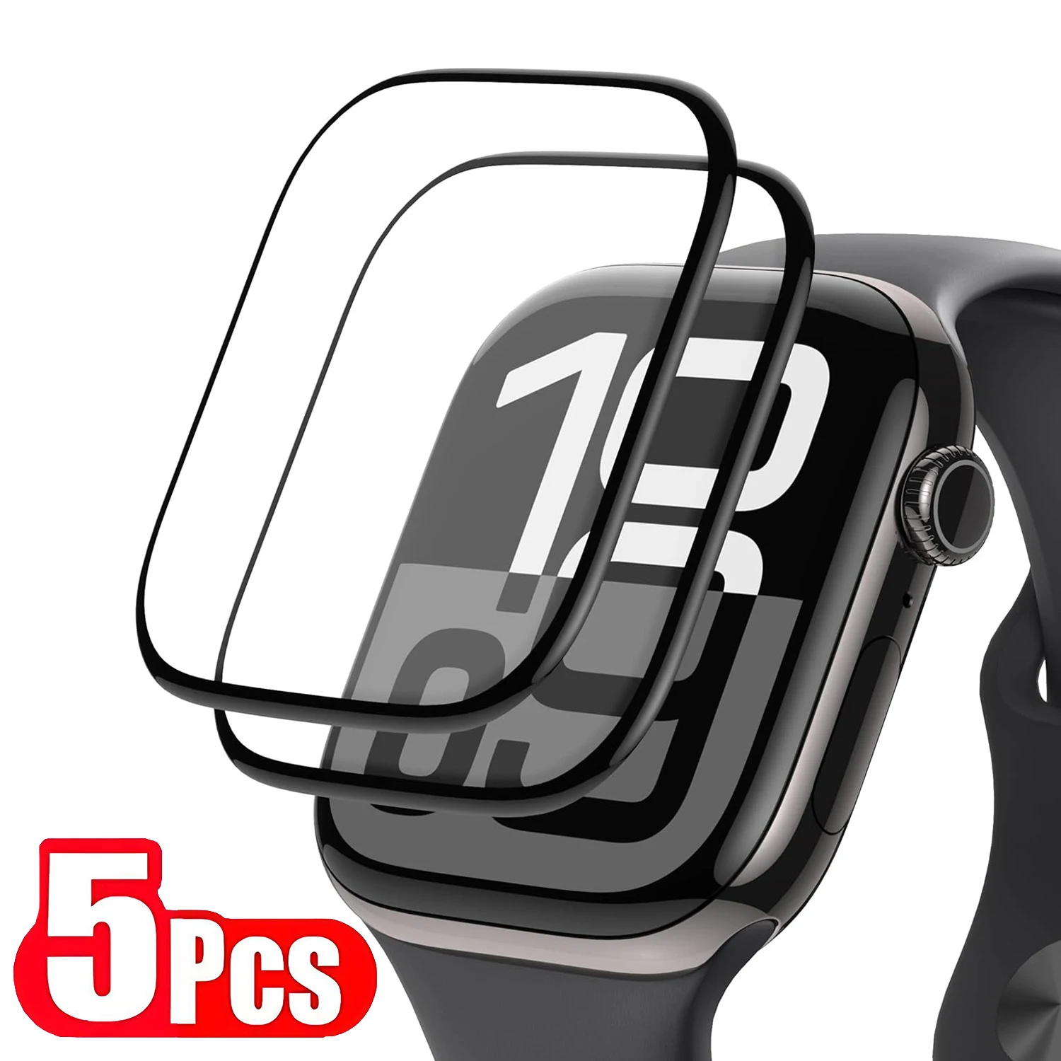 5 Stück Schutzfolie für Apple Watch 46 mm, 42 mm, 40 mm, 41 mm, 45 mm, gebogene Displayschutzfolien für iWatch Series 10, 9, 8, 7, 6, 5, SE, Ultra 49 mm.