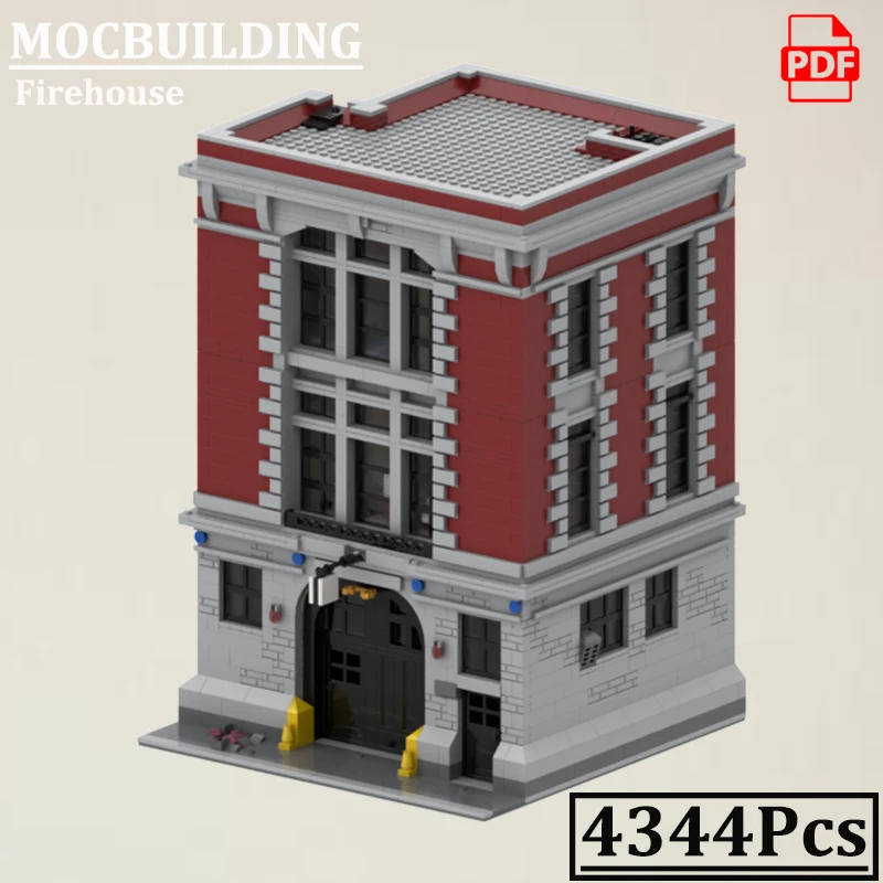

Пожарный дом, пожарная станция, город, вид на улицу, модель здания MOCBUILDING, креативные строительные кирпичи, игрушки, подарок