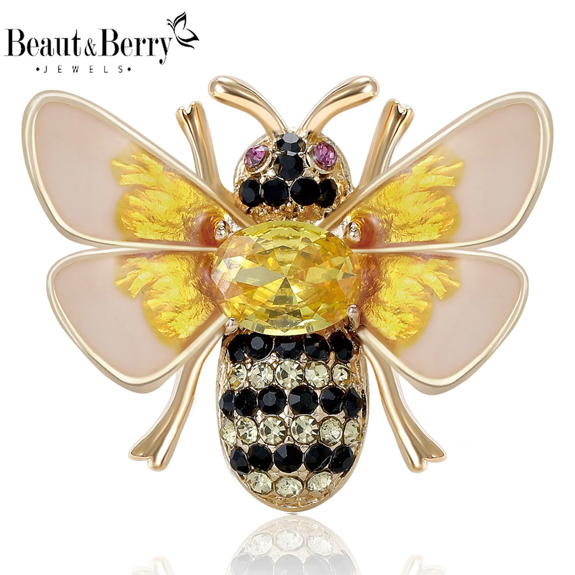 Beaut&Berry Luxury Rhinestone Bee Brooches for Women Unisex Insect Pins Casual Party Accessories New Gifts Friends Decoration