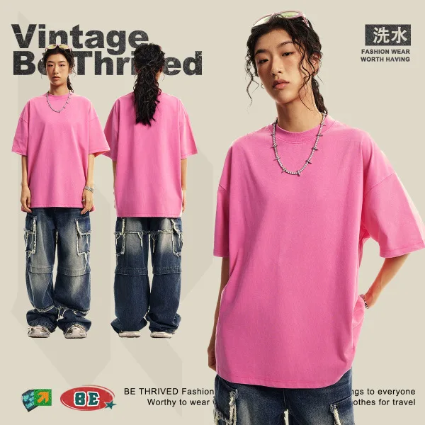 short sleeve tee retro washed style suitable for cool weather round-neck short-sleeved men's T shirt