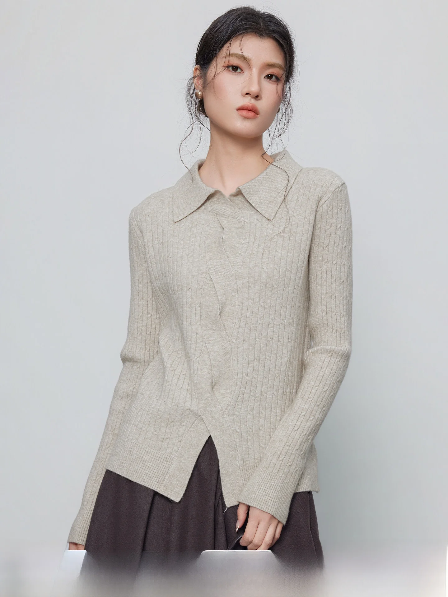 

KEARA Women's Knitted Sweater Stand Collar Fake Two-Piece Style Single Wear Layered Autumn Winter Korean High-End Slim Fit Top