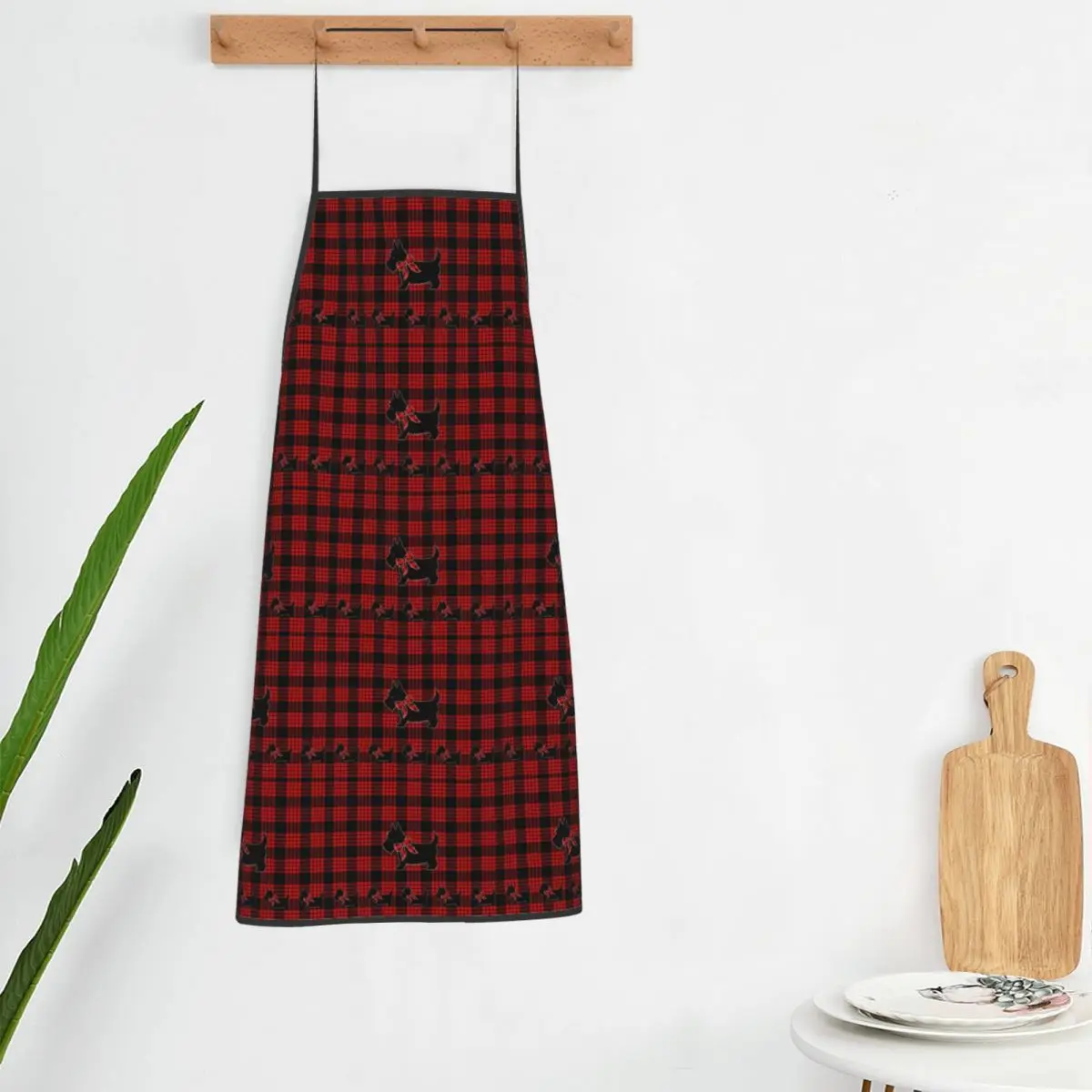 Black Scottie Dog Plaid Tartan Scottish Terrier Lover Apron Chef Cooking Tablier Bib Kitchen Cleaning Pinafore for Women Men