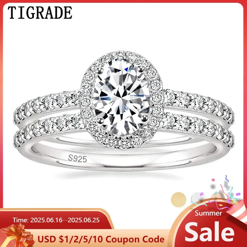 

TIGRADE 1.5ct 925 пробы серебряные кубические циркониевые Свадебные кольца наборы овальной огранки обручальные кольца с фианитами обручальное кольцо для женщин
