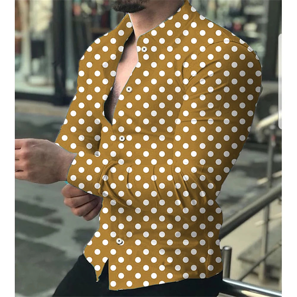 New men\'s shirt with polka dot 3D printed long sleeved shirt for social parties, comfortable and soft fabric shirt for men