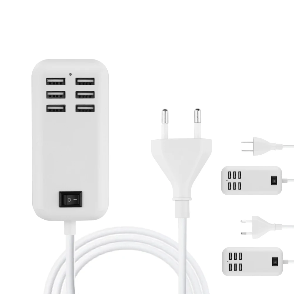 สีขาวสี5V 20W USB Fast Charger US EU ปลั๊ก6พอร์ต Travel Adapter สำหรับ Iphone 13X6 Xiaomi Note Pro Tablet PC