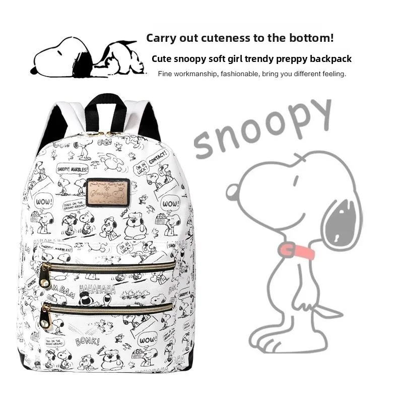 

New Snoopy cartoon cartoon white large capacity backpack cute kawaii student PU backpack holiday gift fast shipping wholesale
