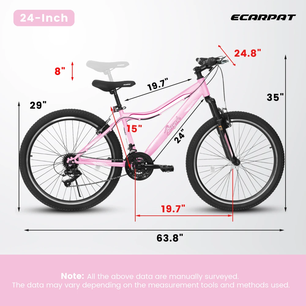 24/26 Inch Mountain Bike for Men Women Teens, High-Density Carbon Steel Frame, 21-Speed Drivetrain, Front Suspension, Front & Rear Dual V-Brakes, 80% Pre-Assembled All Terrain Bicycle