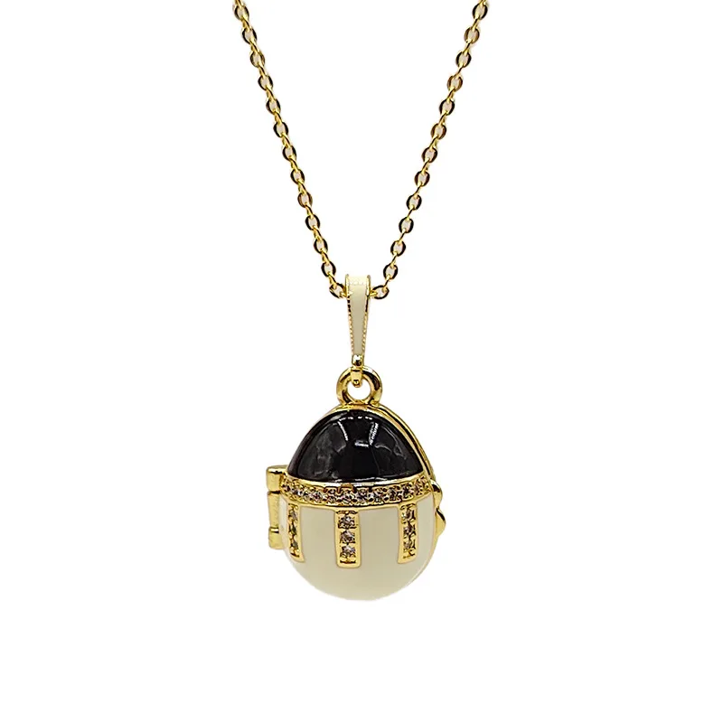 Enamel Robot Faberge Easter Egg Pendant Necklace Jewelry Locket Vintage Bear Inside Christmas Present Thanksgiving Day