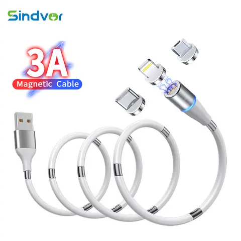 3A Fast Charging Cable Magnetic Suction Anti Winding USB Type C Cable Retractable for iPhone 16 15 MacBook Huawei Xiaomi Cable