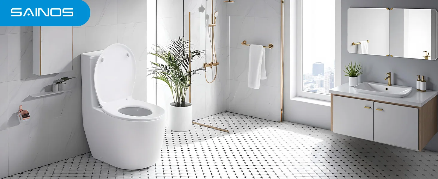 Sainos MDF WC-Sitz mit Absenkautomatik, Toilettendeckel mit Soft-Close, Toilettensitz für Badezimmer, TOTENKOPF – Detail 1