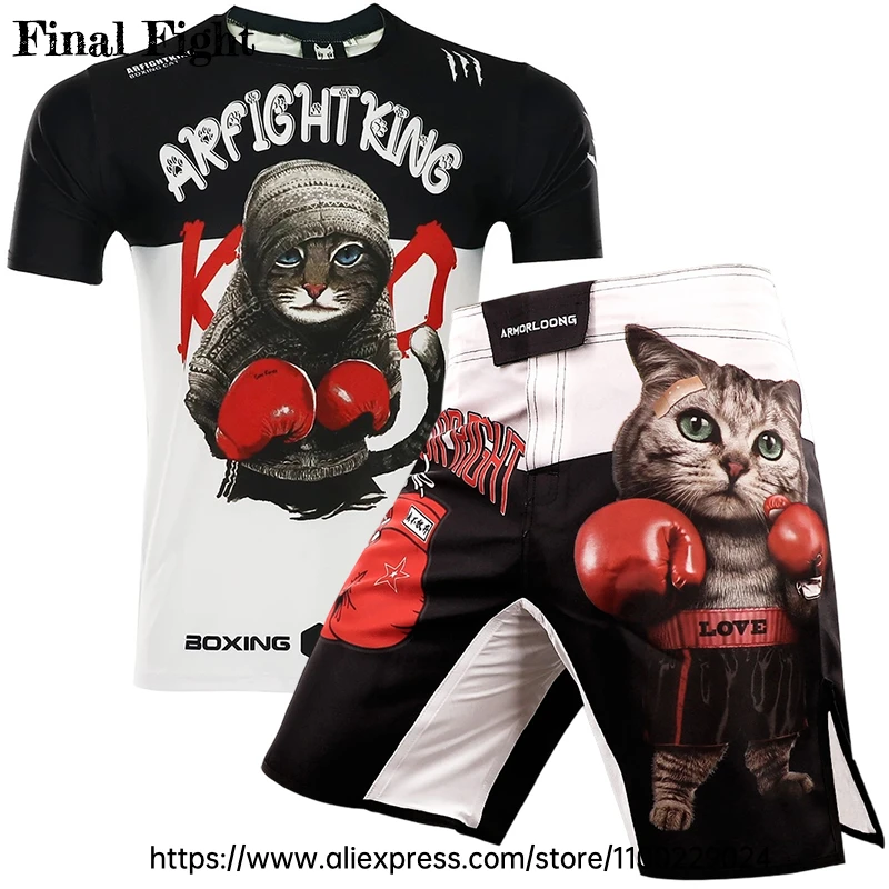 

Men's BJJ MMA Shorts Cat Sublimated Kickboxing Fight Uniform Quick Dry Martial Arts Jiu Jitsu Muay Thai Boxing Shorts Rash Guard