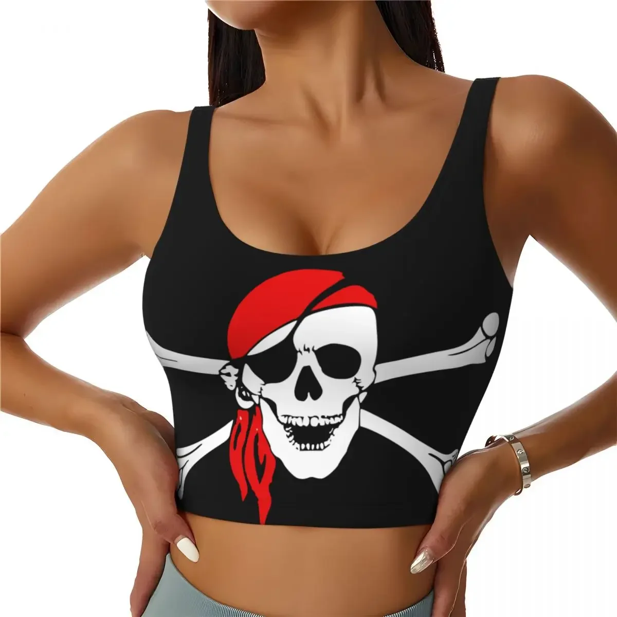 Yoga Vest Women Gym Sports Crop Tops Pirate Flag Streetwear Workout Breathable Tank Top Female
