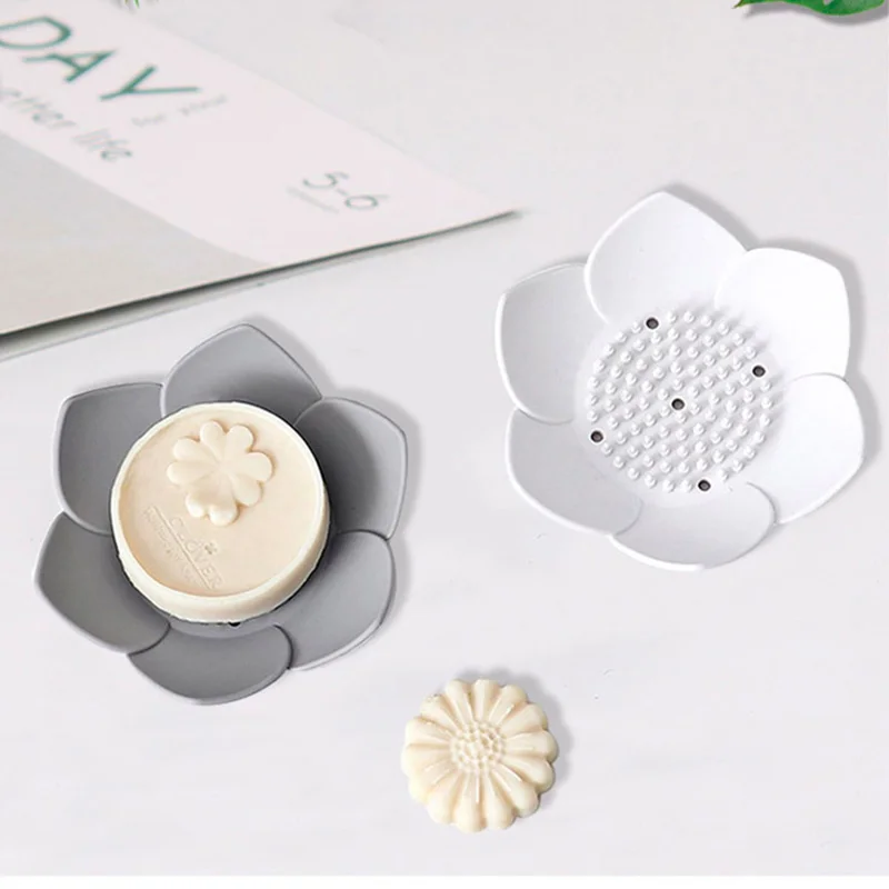 Petal Shape Soap Dish Non-slip Silicone Soap Box Container Bathroom Storage Tray Portable Home Kitchen Drain Sponge Holder