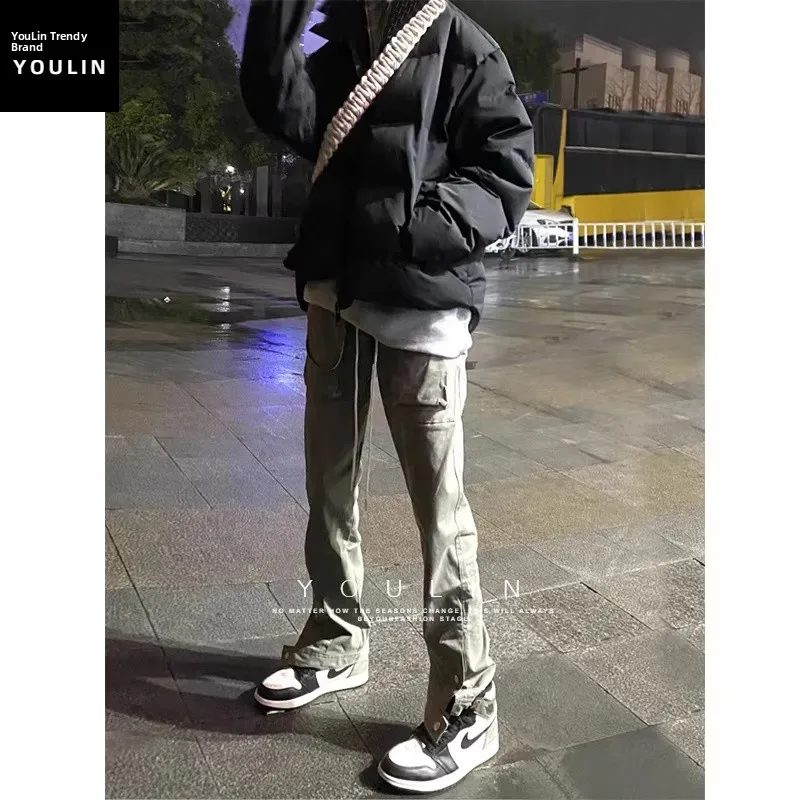 

Мужские рабочие брюки в американском ретро-стиле, прямого кроя, для уличной моды, повседневные, облегающие, летние брюки для работы