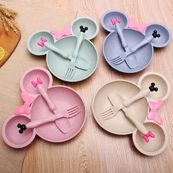 Kawaii Disney Minnie Mouse Children Tableware Suit Cartoon Wheat Straw Anime Complementary Food Plate Bowl Toys Girls Gifts