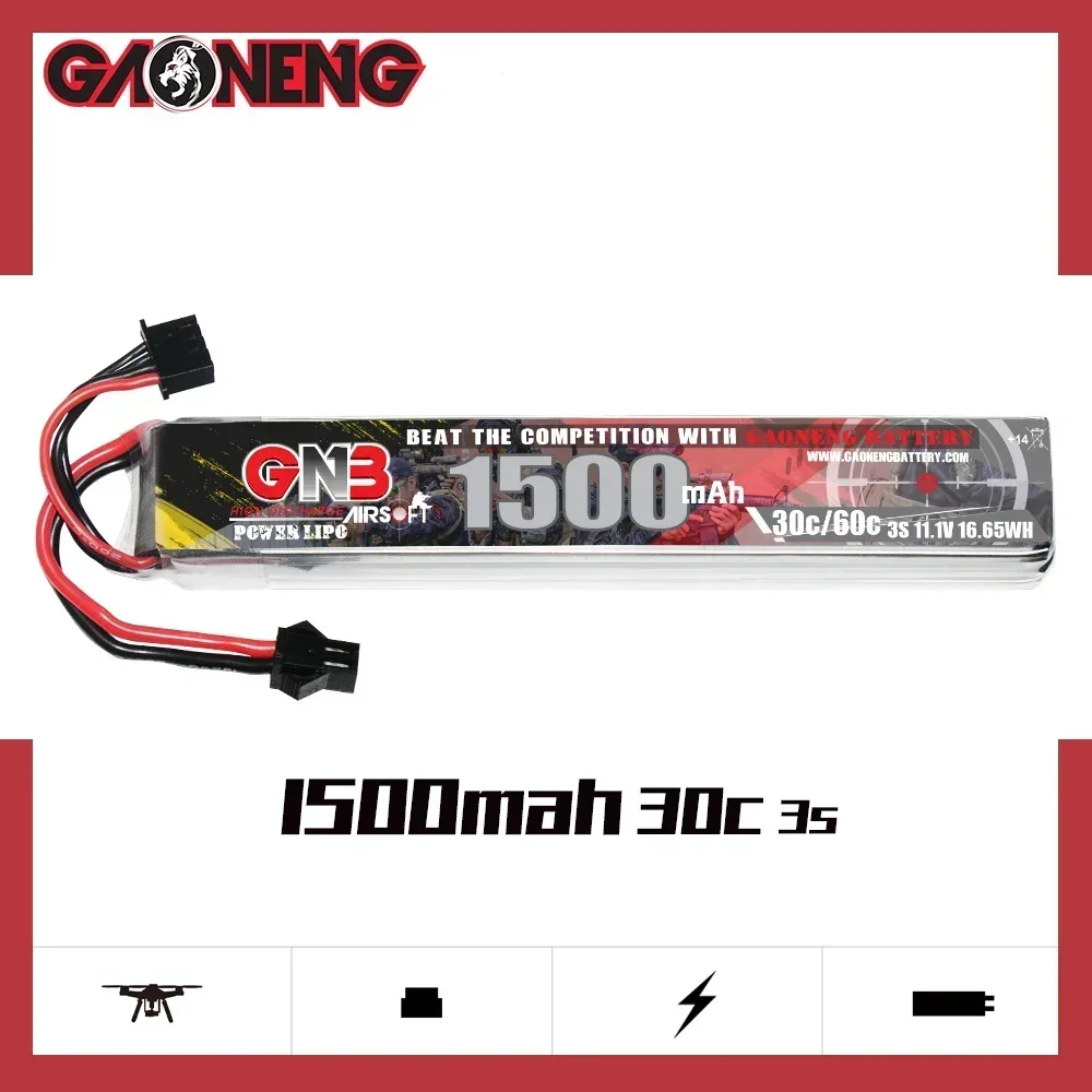 Gaoneng 11.1V 1500mAh 3S 30C Lipo Battery With SM Tamiya Plug For RC Model Mini Airsoft Water Gun Air Pistol Electric Toys Parts