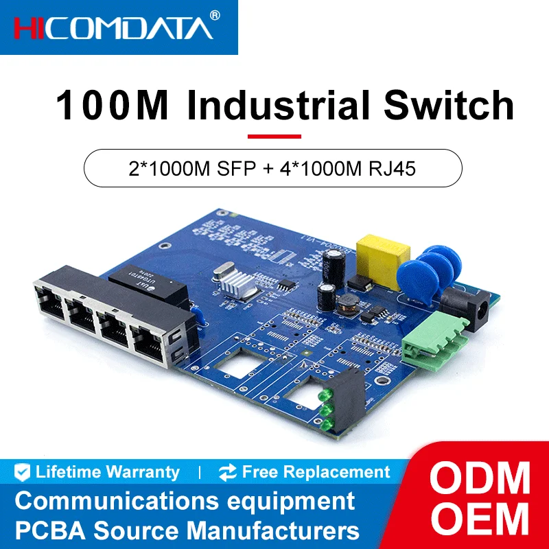 

10/100M Industrial Switch PCBA 100M Nework Switch 2 optical port + 4 RJ45 port