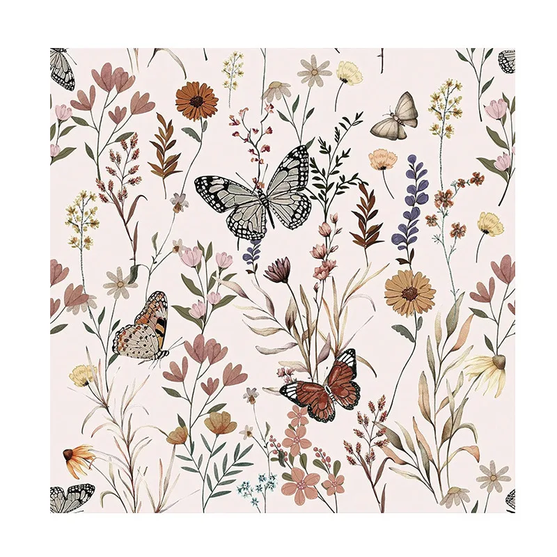 Boho Floral Butterfly Self Adhesive Wallpaper Watercolor Wildflower  Wall Sticker for Nursery Waterproof PVC Wallcovering