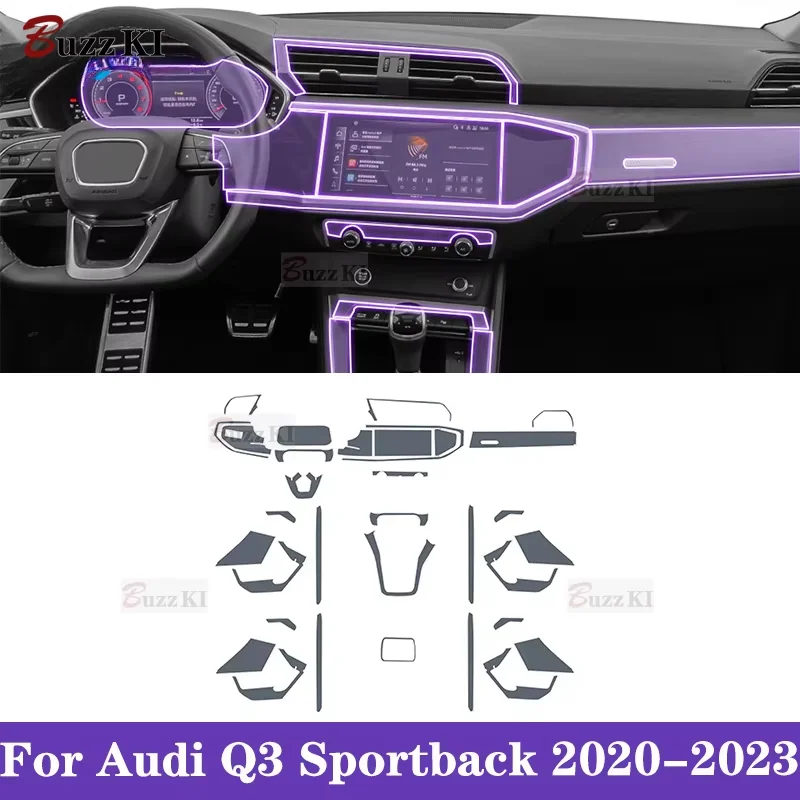 

For Audi Q3 Sportback 2020-2023 Car interior Center console Gearbox Navigation TPU Paint protective film Anti scratch sticker