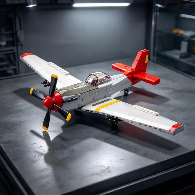 Fighter Aircraft Building Blocks, Simulated Mechanical Propeller, Desktop Display, Ideal Gift for Aviation Model Collectors.