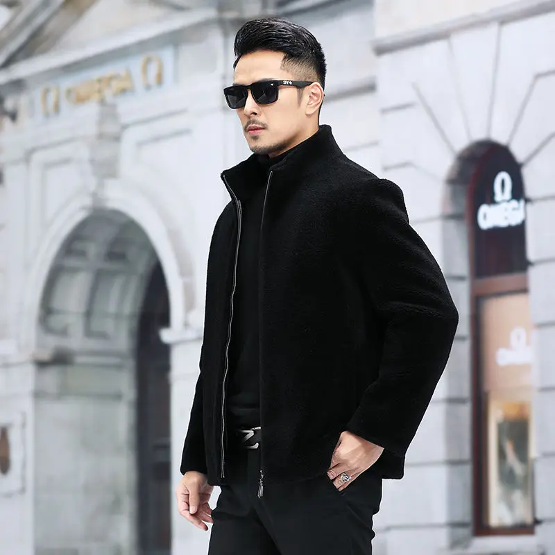 

2023 Men's Autumn Winter New Fashion Zipper Stand Collar Jackets Male Genuine Lamb Fur Coats Men Real Fur Warm Outerwear I558