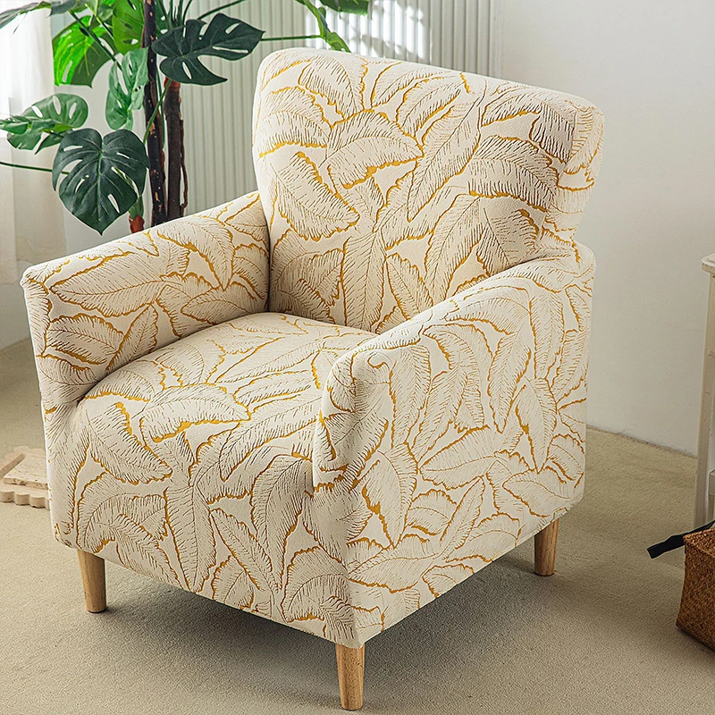 

Leaves Jacquard Club Chair Cover Thicken Chenille Stretch Tub Armchair Slipcovers Living Room Elastic Single Sofa Couch Cover