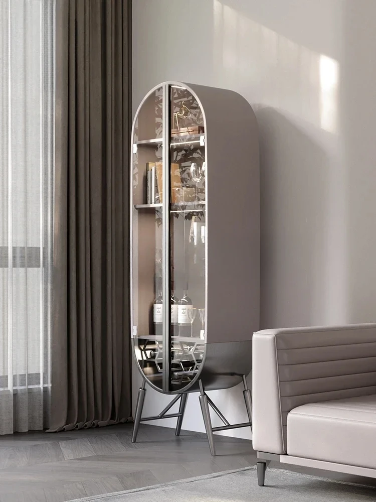 Light luxury corner cabinet Post-modern simple bar glass display cabinet with light
