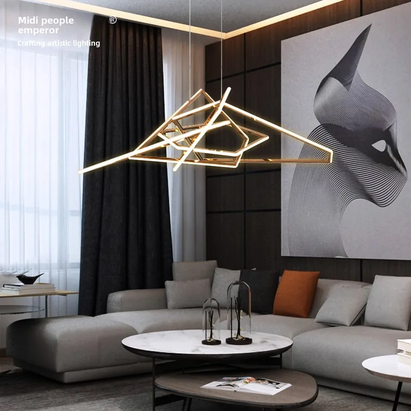 Light luxury post-modern living room chandelier designer style creative hall light geometric minimalist stainless steel special