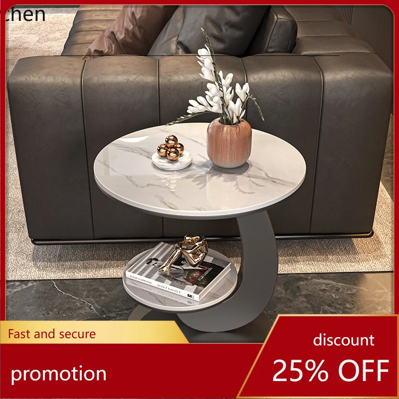 HT ضوء طاولة جانبية فاخرة غرفة المعيشة أريكة طاولة جانبية صغيرة مستديرة الإبداعية طبقة مزدوجة طاولة القهوة المنزلية الصغيرة #1