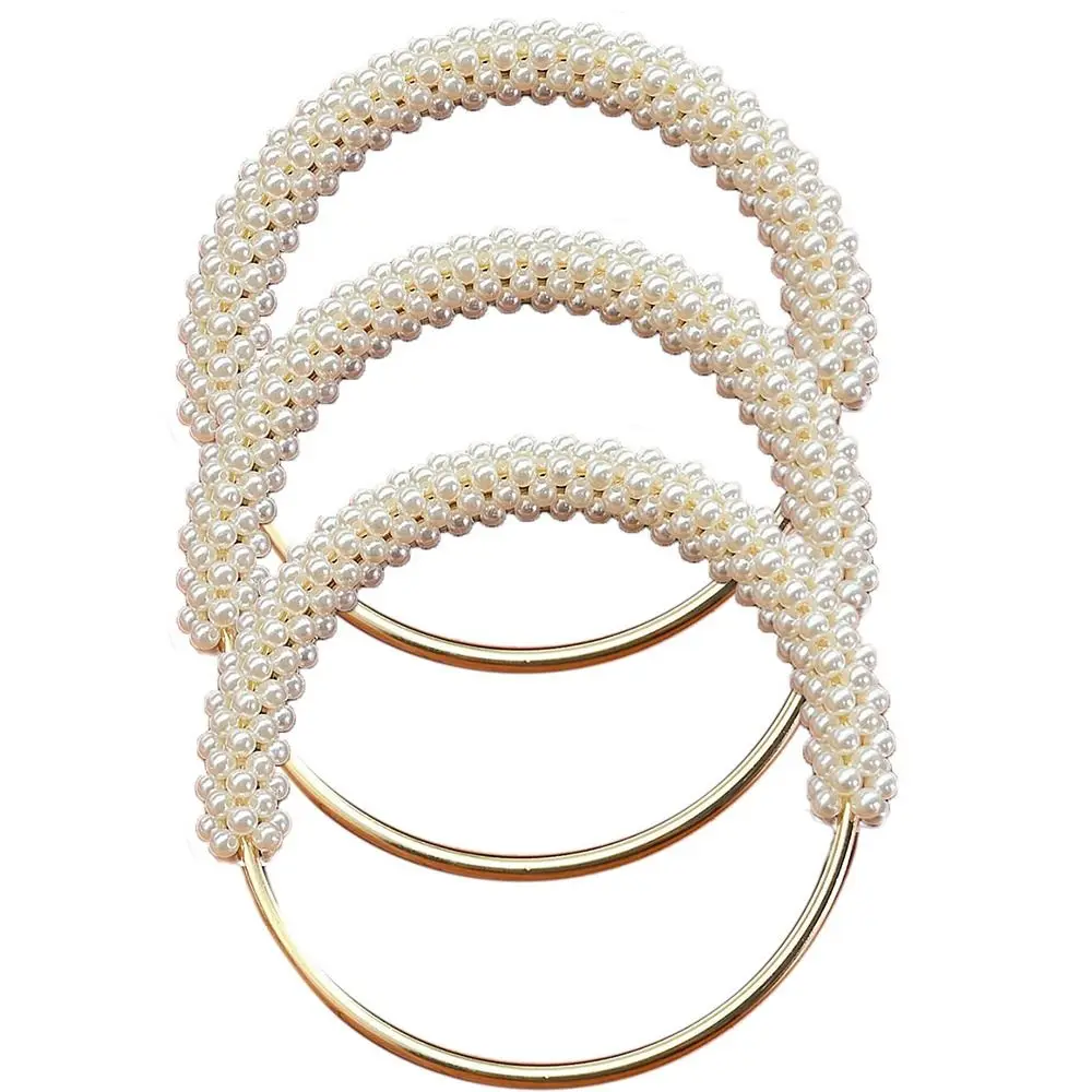 DIY Exquisite Pearl Round Bag Handle Metal Ring Braided Colorful Beads for Women Handbag Purse Frame Handmade Bag Accessories