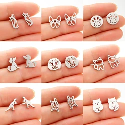 Fashion Bulldog Dachshund Dog Animal Earings Cute Stainless Steel Cat Stud Earrings for Women Dog Paw Earing Girl Birthday Gifts