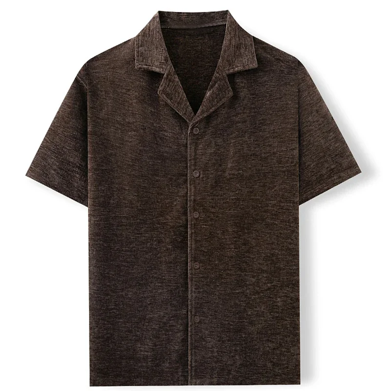 New men's trend special offer lightweight luxury textured swimsuit collar short sleeve oversized shirt Streetwear plain color
