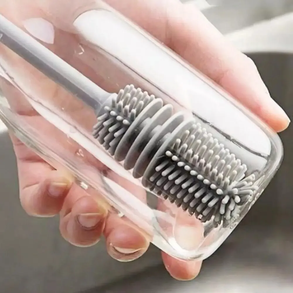  1pcs Rotary Cup Brush Milk Bottle Brush Special Long Handle Crevice Tea Stains Clean Bristle Silicone Brush 