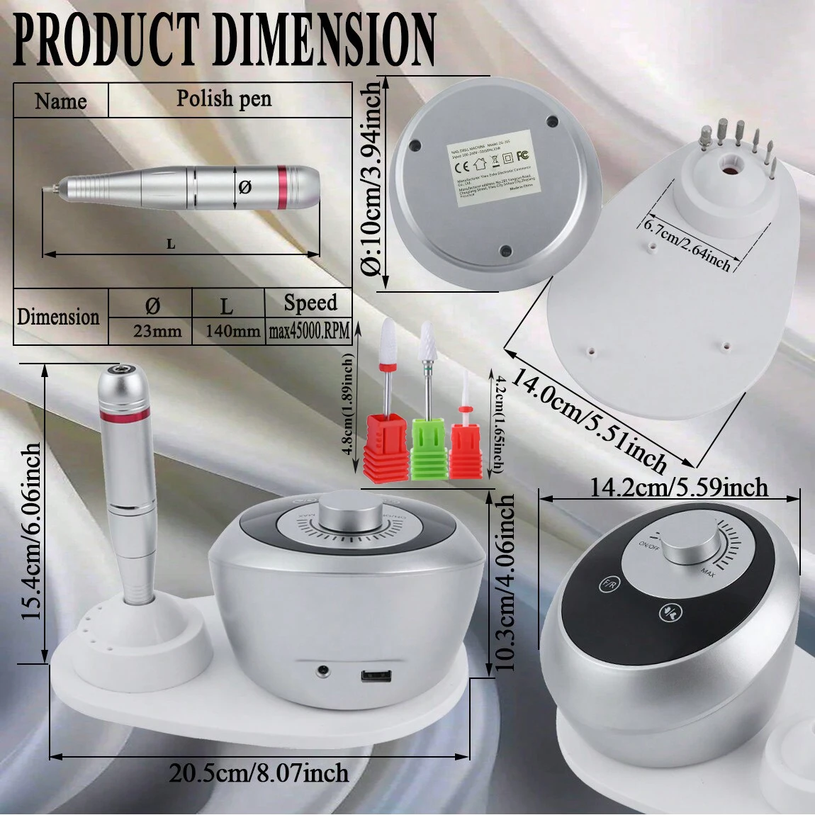 45000 دورة في الدقيقة المهنية الكهربائية مسمار الحفر آلة أظافر منخفضة الضوضاء الأظافر ساندر مجموعة صالون الأظافر الملمع أدوات المعدات #6
