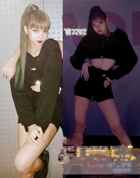 kpop Celebrity LISA dance Practice room black sexy long sleeve hoodies slim vest tops + sexy High waist Elastic shorts women Set