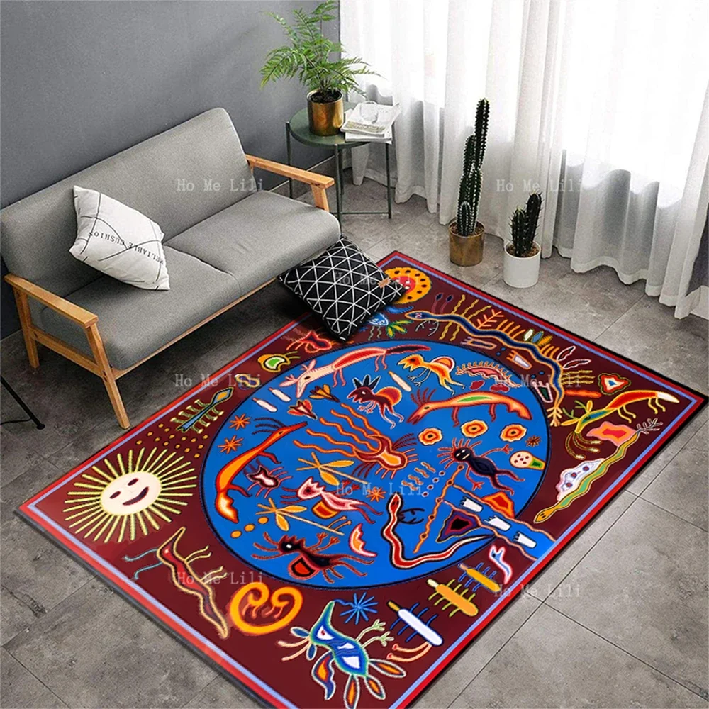 Huichol Art Yarn Picture Native Mexican Art.Non Slip Flannel Carpet For Home Decoration