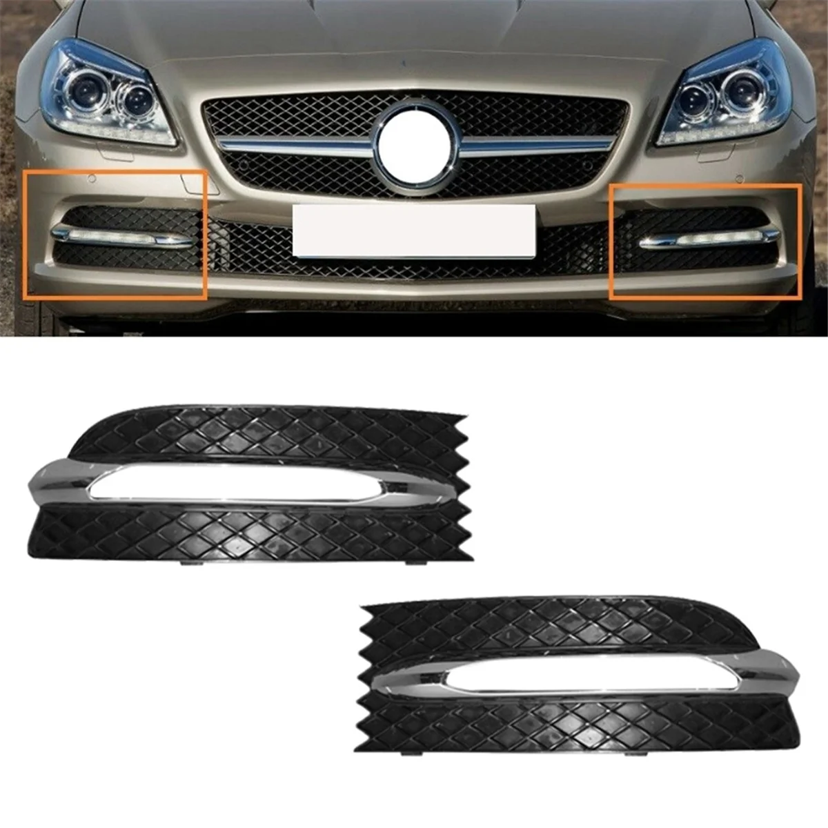 Amortecedor dianteiro esquerdo luz de nevoeiro moldura grade guarnição luz de condução capa grade para mercedes-benz slk classe r172 w172 12-16