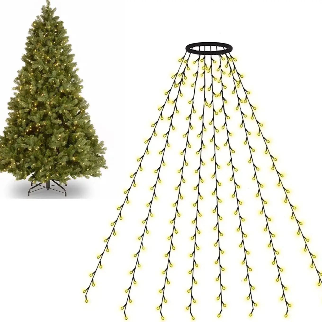 1,5 M/2 M/3 M LED Ring Weihnachtsbaum Tops Lichter Dekoration Baum Lichter String für Terrasse Garten Im Freien Wasserdichte Wasserfall Licht